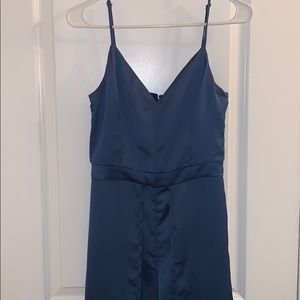 Blue, satin open leg jumpsuit size XS